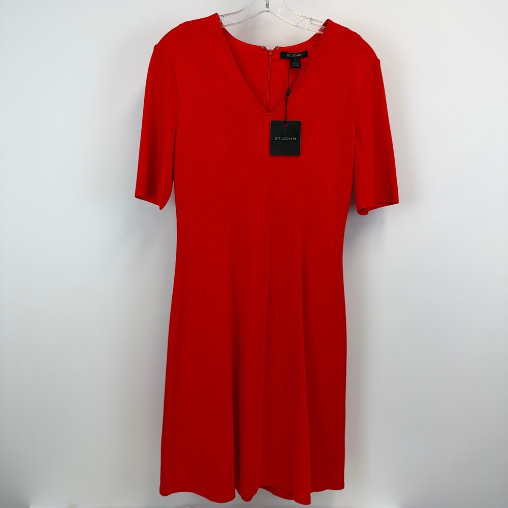 St. John Dress Women 6 Geranium Knit Sheath NWT Silk Stretch K11Y0E2